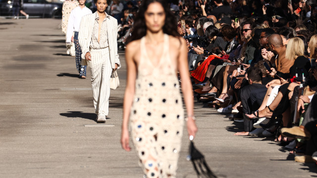 Models present creations from the Spring Summer 2024 Womenswear collection by British designer Stella McCartney during the Paris Fashion Week, in Paris, France 02 03 2024